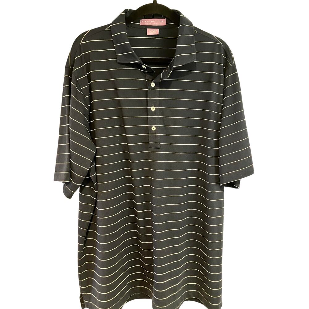 Martin Golf Performance Short Sleeve Polo Shirt Blue & White Stripe Mens Size XL